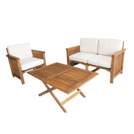 Sala de madera para 3 personas, modelo bahia, estilo campestre.